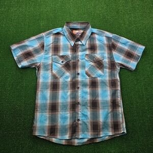 DIXXON Blue and Black Plaid Casual Button Down Shirt
